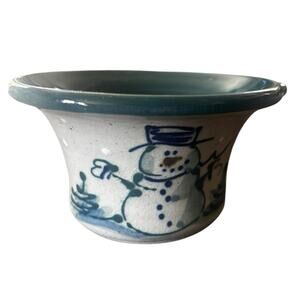 Great Bay Pottery Bowl 2007 One Handle Snowman Image Country Farmhouse